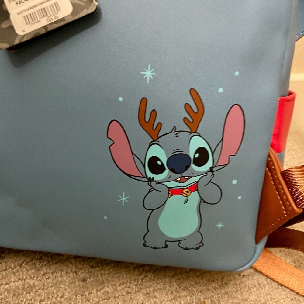 Disney Stitch Christmas reindeer with bells Loungefly mini Backpack - Picture 3 of 4